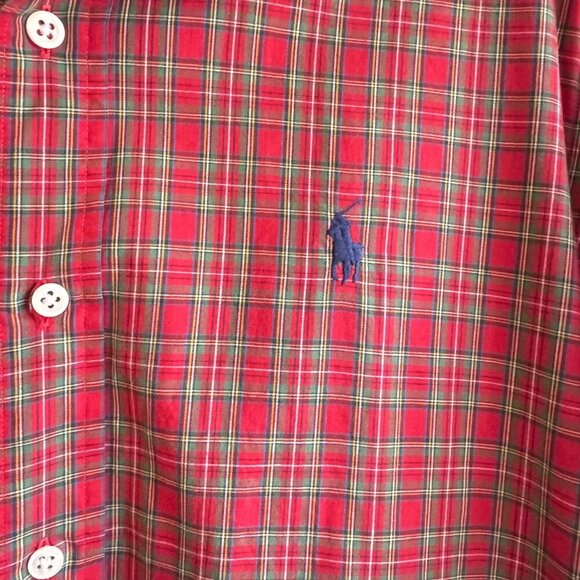 Ralph Lauren Mens Long Sleeve Button Down Size Medium M Plaid Oxford Red Green - Picture 3 of 5